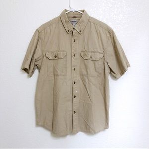 Carhartt Button Down Shirt Mens L Tan Short Sleeve Work